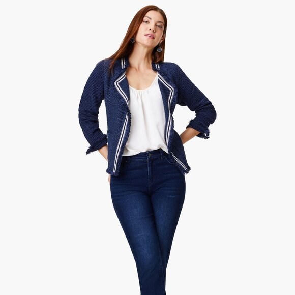 NIC+ZOE Jackets & Blazers - Nic & Zoe RIBBON TRIM FRINGE MIX KNIT JACKET Navy - S - NWT
